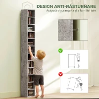 HOMCOM Raft Bibliotecă Pentru CD-uri cu 12 Polițe pentru 204 CD-uri, din MDF și PAL, 21 x 20 x 175 cm, Gri(m-6)
