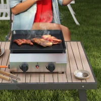 Outsunny Plită de grătar pe gaz cu 2 arzătoare, suprafață antiaderentă și putere de 4,8 kW, argintiu(m-10)