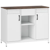 HOMCOM Aparador para Salón con 2 Puertas con Orificios Cajón Compartimentos Abiertos Estantes Ajustables 100x40x80 cm Blanco(m-1)