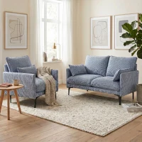 HOMCOM Poltrona Salotto Imbottita in Tessuto Effetto Lino con Braccioli, Cuscino Lombare e Seduta Ampia, Blu(m-8)