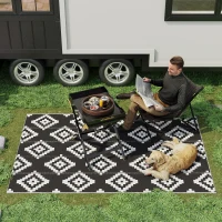 Outsunny Tapis extérieur Style Graphique - Tapis réversible 2 Motifs - dim. 2,74L x 1,82l m - PP Haute densité 310 g/m² Noir Blanc(m-10)