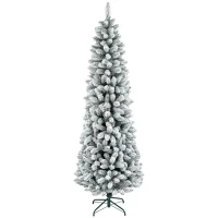 HOMCOM Künstlicher Weihnachtsbaum, flammenhemmend, mit Kunstschnee, schlank, Stahlfuß, 75 x 210 cm, Grün(m-12)