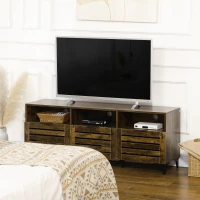 HOMCOM Mobile TV 65" max con 3 Cassetti, 2 Armadietti e Foro Passacavi in Truciolato, 140.4x36x55 cm, Marrone(m-10)