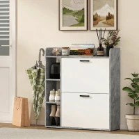 HOMCOM Scarpieră Slim cu 2 Sertare Rabatabile și 3 Compartimente Deschise, Capacitate 15 Pantofi, 83x24x90.5 cm, Gri(m-8)