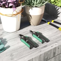 Outsunny Gartenwerkzeug Set 2 Stück Garten Werkzeug aus Metall Gartengeräte mit Gartenschere Grün+Schwarz(m-10)
