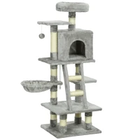 PawHut Árvore para Gatos Multi-equipamentos Arranhadores Raspadores Tocas Plataformas Escada Rede Bola Suspensa Cinza(m-1)