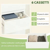 HOMCOM Comò Slim, 6 Cassetti Finitura Lucida, Camera da Letto, Bianco(m-5)