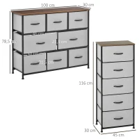 HOMCOM Commode Chiffonnier Meuble de Rangement 13 tiroirs en tissu pliants gris- structure acier noir(m-3)