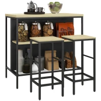 HOMCOM Bar-Set, 2 Barstühle & 1 Bartisch, fleckenresistent, stabil, Stahlrahmen, Schwarz/Eiche(m-12)