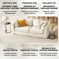HOMCOM Set 2 Mese de Cafea Suprapozabile cu Cadru din Metal pentru Living și Birou, Gri și Alb(m-4)
