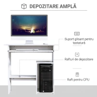 HomCom birou ergonomic, 80x45x75cm, PAL/metal, alb | AOSOM RO(m-12)
