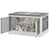 HOMCOM Boîte de rangement pliable et empilable 69L en plastique avec couvercle et 4 roulettes, accès à 5 côtés, blanc(m-12)