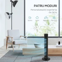 HOMCOM Ventilator turn 45W cu 4 moduri și 3 viteze, timer de 12h, din ABS, Ø31.5x93 cm, negru(m-5)