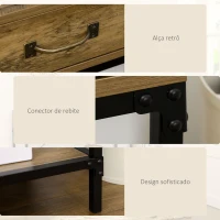 HOMCOM Mesa Consola Industrial Mesa de Sofá com 2 Gavetas e Prateleira para Entrada com Pés de Metal Castanho e Preto(m-6)