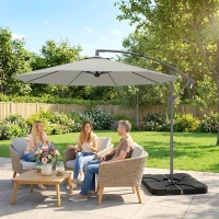 Outsunny 3m Overhanging Parasol, with Base, Weights and Cover - Light Grey(m-8)