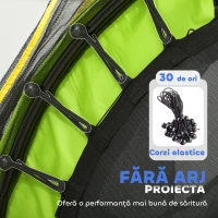 HOMCOM Trambulină pentru Copii 3-6 Ani cu Plasă de Protecție, 6 Coloane și 3 Intrări, Ø140x190 cm, Verde și Negru(m-6)