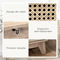 HOMCOM Comodă cu 4 Sertare și Inserții din Rattan Stil Boho, 80x35x95 cm, Lemn Natural(m-6)