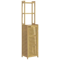 HOMCOM Badezimmerregal Badregal, 3 Regale, 1 Schrank, 38,5 cm x 33 cm x 170 cm, Natur(m-11)