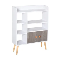 HOMCOM Bookcase, Freestanding Book Shelf with Storage Cabinet, 6 Shelves and Wood Legs for Home Office Display, White and Grey, 24D x 71.8W x 90.8H cm(m-1)