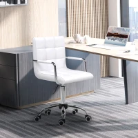 Vinsetto PU Leather Office Chair, Mid Back Swivel Computer Chair with Arm, Wheels, Adjustable Height, White(m-10)