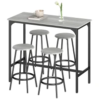 HOMCOM Set de Masă 5 Piese cu Tejghea de Bar 110x50x89,5 cm și Scaune Ø30x60,5 cm din Lemn și Metal Gri și Negru(m-12)
