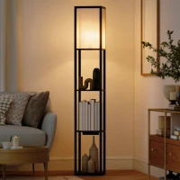 HOMCOM Lampada da Terra con Ripiani, Luce Regolabile, Interruttore a Pedale e Porte USB, Nero(m-2)