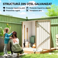 Outsunny Căsuță de Grădină pentru Unelte din Oțel Galvanizat cu Ușă Batantă, 100x104x160 cm, Maro Deschis(m-4)
