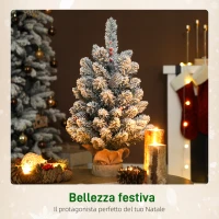 HOMCOM Albero di Natale Piccolo Alto 60 cm con 72 Rami Innevati, Pigne e Bacche Rosse, Verde(m-3)