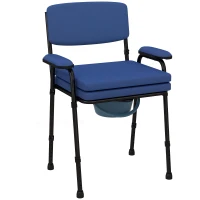 HOMCOM Scaun Confortabil 5 în 1 pentru Vârstnici și Persoane cu Dizabilități pentru WC și Duș, Înălțime Reglabilă și Găleată Detașabilă, Albastru(m-11)