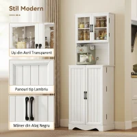 HOMCOM Mobilă de Depozitare pentru Bucătărie cu 2 Dulapuri și 8 Rafturi, din Lemn și Acrilic, 60x39.5x179.6 cm, Alb(m-7)