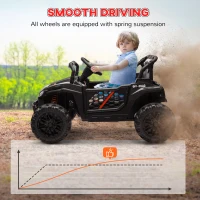 AIYAPLAY 12V Battery Powered Ride on Truck w/ Remote, Four Suspension Wheels, Horn, Lights, Music, USB, for Ages 3-5 Years, Black(m-5)
