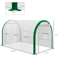 Outsunny Tunnel-Gewächshaus, Treibhaus, Reißverschlusstüren, Netzfenster, Metallrahmen, 3,5 x 2 x 2m, Weiß(m-3)