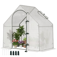 Outsunny Walk In Tomato Greenhouse Garden Outdoor Mini Greenhouse Flower Planter Steel Frame with Zipped Door & Window, PE Cover, 180 x 100 x 168CM,  White