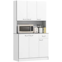 HOMCOM Küchenschrank, Buffet mit Aufsatz, Schubladen, Arbeitsplatte, 101x39x180cm, Weiß/Grau(m-11)