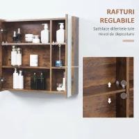 kleankin Oglindă de baie cu lumini LED reglabile, 2 uși și raft reglabil, 70x15x65cm, maro(m-7)