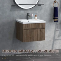 kleankin Dulap pentru chiuvetă de 60cm cu sertar din lemn și lavoar din ceramică, maro deschis(m-8)