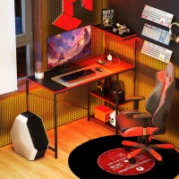 HOMCOM Escritorio Gaming de Fibra de Carbono con Luces LED 110x50 cm Tomas de Corriente Estantes y Control Remoto Negro(m-10)