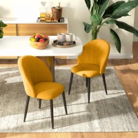 HOMCOM Set 2 Scaune de Bucătărie, Design Nordic, din Metal și Țesătură cu Aspect Catifea, 52x54x79 cm, Galben și Negru,(m-8)