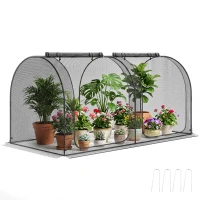 Outsunny 2,49 x 1,2 m Gartennetz, Pflanzenschutzzelt mit Tür, Winddichtes Schädlingsschutznetz mit Stahlrahmen, Schwarz(m-12)