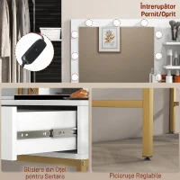 HOMCOM Măsuță de Toaletă cu Oglindă, 2 Sertare, 5 Rafturi și Taburet, din MDF și PAL, 80x40x138 cm, Alb(m-11)