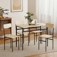 HOMCOM Set de Dining cu 5 Piese, Masă Dreptunghiulară și 4 Scaune, din Lemn și Metal, Negru și Lemn(m-7)