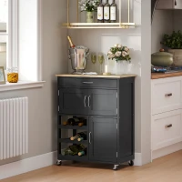 HOMCOM Modern Kitchen Trolley, Rolling Island Storage Cart with Drawer, 9-bottle Wine Rack, Door Cabinets, Black(m-11)
