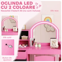 AIYAPLAY Set Măsuță de Machiaj pentru Copii 3-8 Ani 2 în 1 cu Oglindă și Scaun, Roz(m-5)