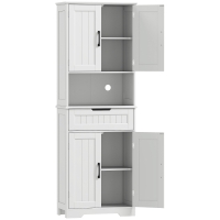 HOMCOM Credenza Cucina con 2 Armadietti e Cassetto, Piano Centrale Aperto e Ripiani Regolabili, Bianco