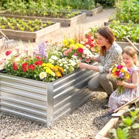 Outsunny Pflanzenkübel, Handliches Blumenbeet zum Anpflanzen, Hegen und Pflegen, Hochbeet, Stahl, Silber(m-2)