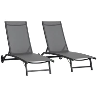 Outsunny Juego de 2 Tumbonas Reclinables de Jardín de Aluminio con Respaldo Ajustable y Ruedas 165x66x102 cm Gris Oscuro(m-1)