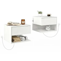 HOMCOM Set Noptiere Suspendate cu Sertar și Raft, Noptiere Moderne pentru Canapea, 40 x 35 x 30 cm, Alb(m-10)