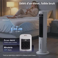 HOMCOM Refroidisseur d'air colonne 3 en 1 refroidisseur humidificateur ventilateur, oscillation 48°, 3 vitesses 3 modes, blanc(m-7)