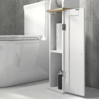 kleankin Mobile Bagno Porta Carta Igienica Salvaspazio con Armadietto e Mensola Regolabile, 18x20x80 cm, Bianco(m-8)