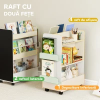 AIYAPLAY Bibliotecă pentru copii 3-8 ani, raft dublu pentru depozitare cu roți și tablă neagră, alb(m-4)